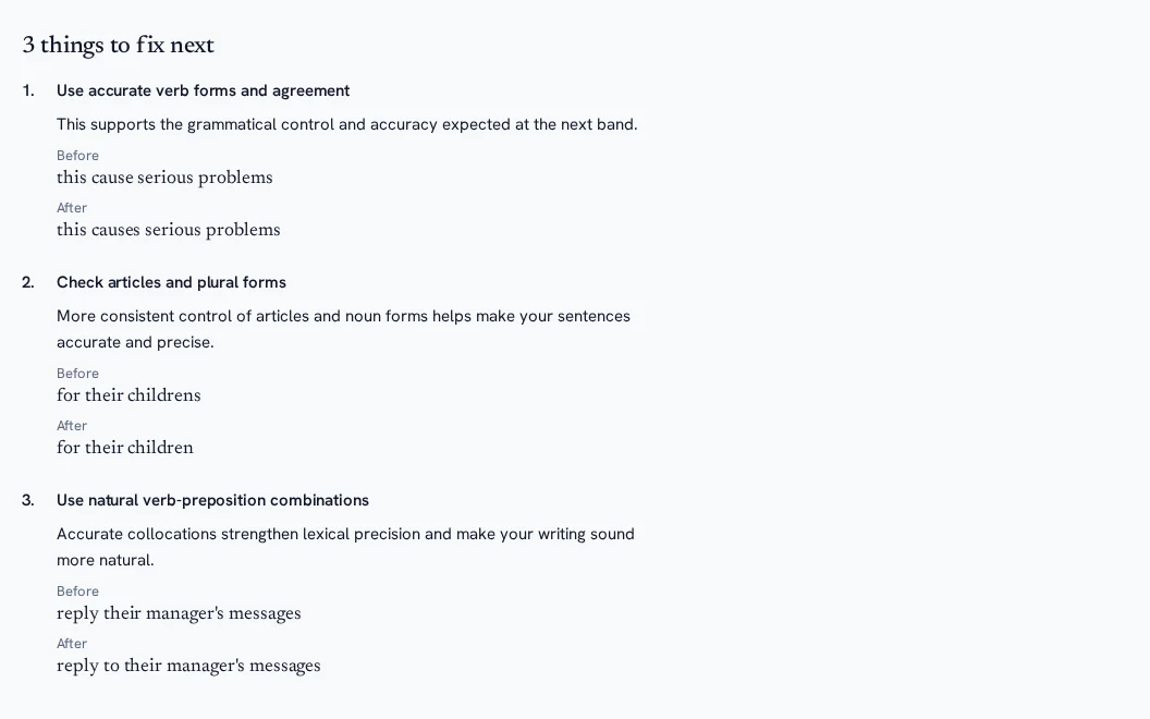 Writing: the three fixes that matter most, each with a before and after